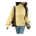 thumbnail image 3 of Women Turtle-Neck Sweater Chunky Long Sleeve Knitted Pullover High Low Hem Trendy Fall Winter Top Light Yellow L, 3 of 9