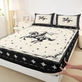 thumbnail image 4 of Homewish Boho Western Cowboy Bed Sheets,Retro Stars Full Size Sheets,Black Cream,4pcs,1 Flat Sheet, 1 Fitted Sheet and 2 Pillowcases, 4 of 6
