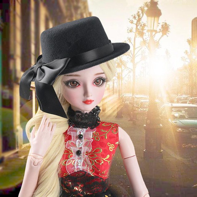 Sombrero de bombín Ropa Gorras Fascinator Accesorios para muñeca Muñeca , Negro Yotijar bombín de muñeca bjd
