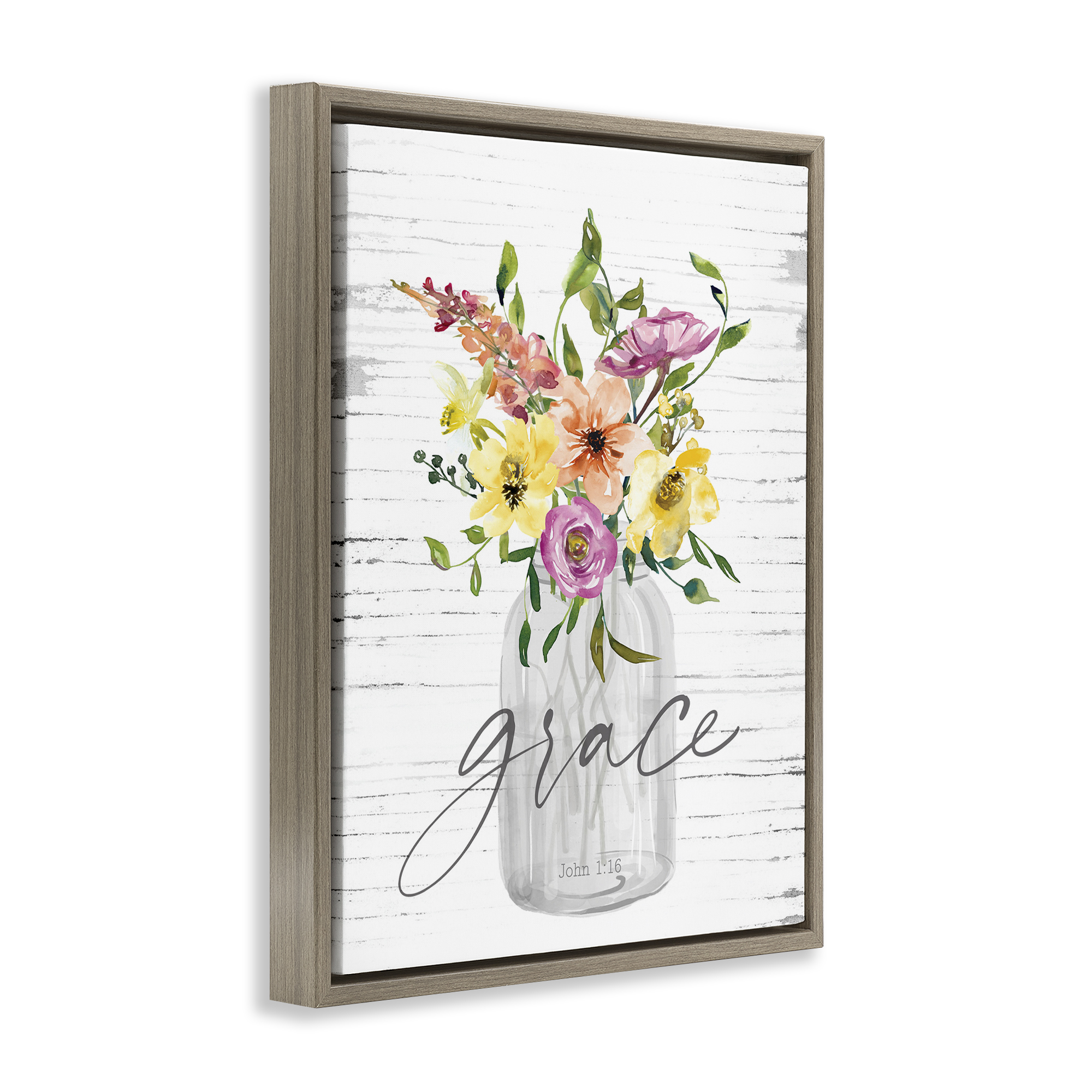 Stupell Industries Spiritual Grace Bouquet Religious Painting Brown Floater Framed Canvas Art Print Wall Art, 17 x 21