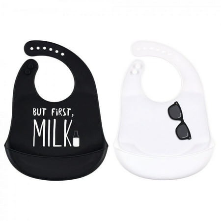 UPC: 0660168755497 | Little Treasure Baby Boy Silicone Bibs 2pk But First Milk One Size