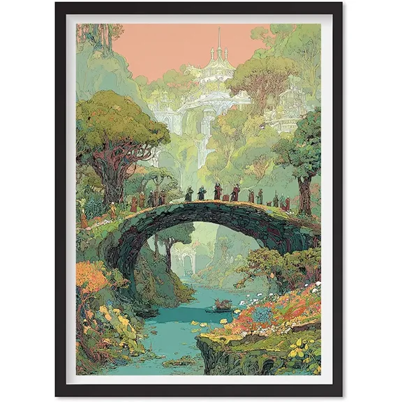 Fantasy Fellowship Wall Art Print, Enchanting Power Rings, Mystical Elven Landscape , Matte Canvas Stretched, Posters for Room Bedroom Living Room Bathroom Wall Decor, Posters & Art Prints, Gift.