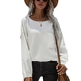 thumbnail image 1 of Suéter de punto Cuello redondo Bolsillo de color puro Pullover Suéter casual de manga larga para mujer Blanco L, 1 of 6