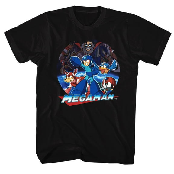Mega Man Collage Black Adult T-Shirt