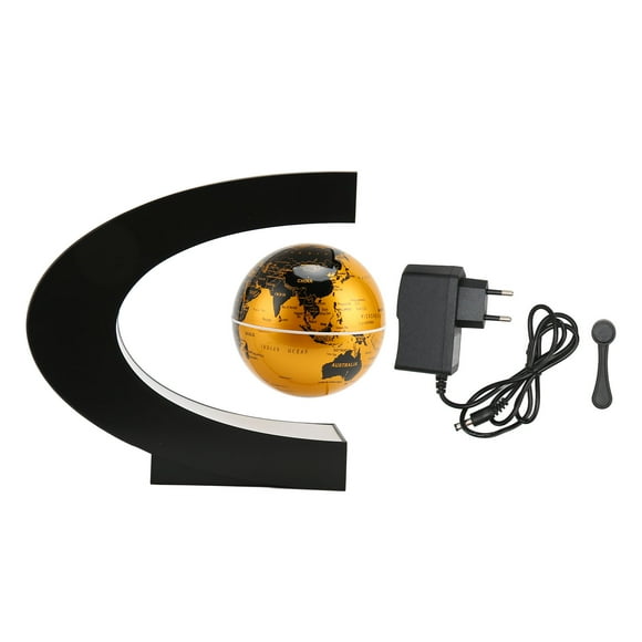 Magnetic Levitation Globe Golden Built in LED Frosted Texture C Shaped 3in 12V 1A Magnetic Levitation Globe Ornament for Toy EU Plug 100‑240V