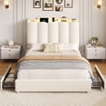 thumbnail image 2 of Hiphuta Queen Size Bed Frame with Storage Headboard and Side Storage Shelves, Upholstered LED Platform Bed with 2 Drawers and Charging Station, White, 2 of 8