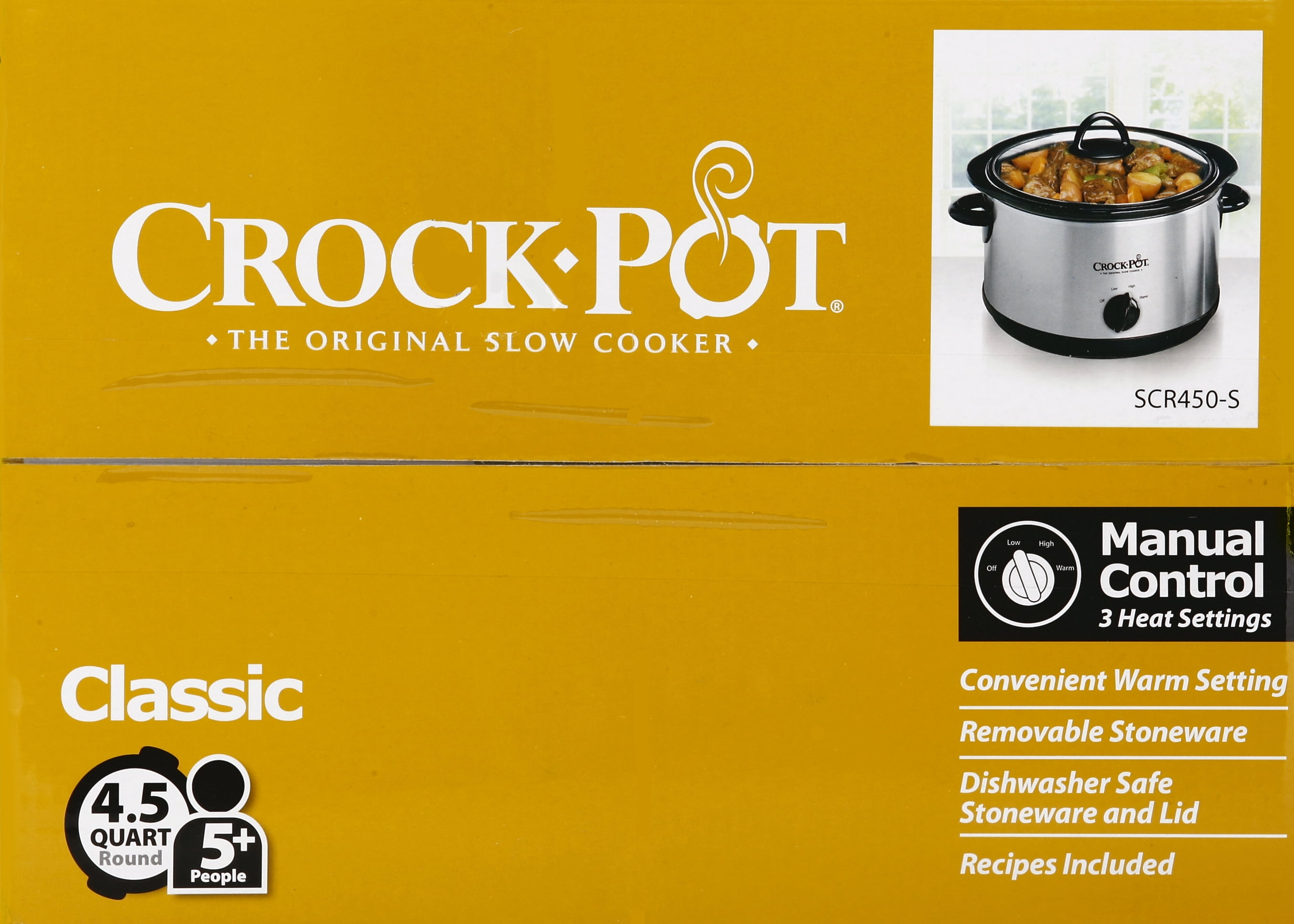 Crock-Pot 4.5 Quart Round Portable Slow Cooker and Food Warmer, Black &  White Pattern (SCR450-HX)