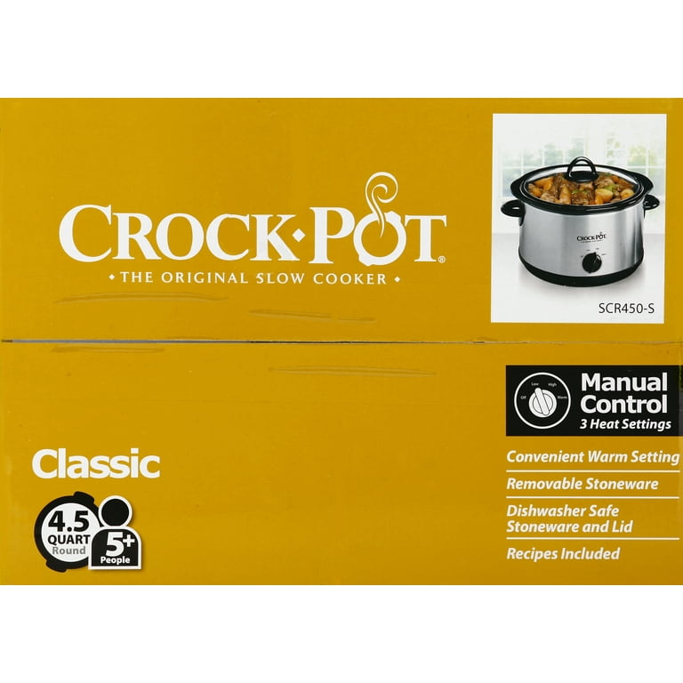 4.5 Quart Crockpot Manual Slow Cooker Silver SCR450-S 175W High, Low & Warm  GUC