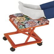 EPC Collapsible Footstool Ottoman - Tapestry Covered Fold-Away Portable Rolling