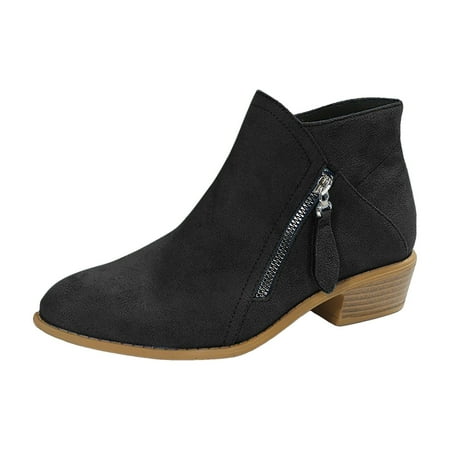 OJSFQUFP Non Slip Shoes for Women Women Shoes Fashion Comfortable Soft Sole Ankle Boots Outdoor Casual Suede Zipper Short Boots Cute Boots for Women Black 38
