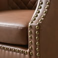 thumbnail image 3 of Brown Faux Leather Barrel Accent Chair with Nailhead Trim, Modern Upholstered Club Chair, 3 of 10
