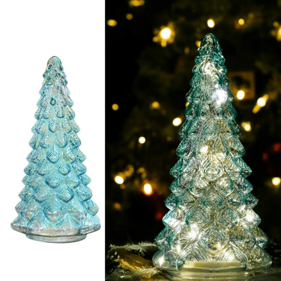 Glass Xmas Tree Decor - 10 Inch Small Christmas Table Decorations for Mantel, Shelf, or Window - Holiday Centerpiece, Home & Office Festive Decor(Blue Gradient)