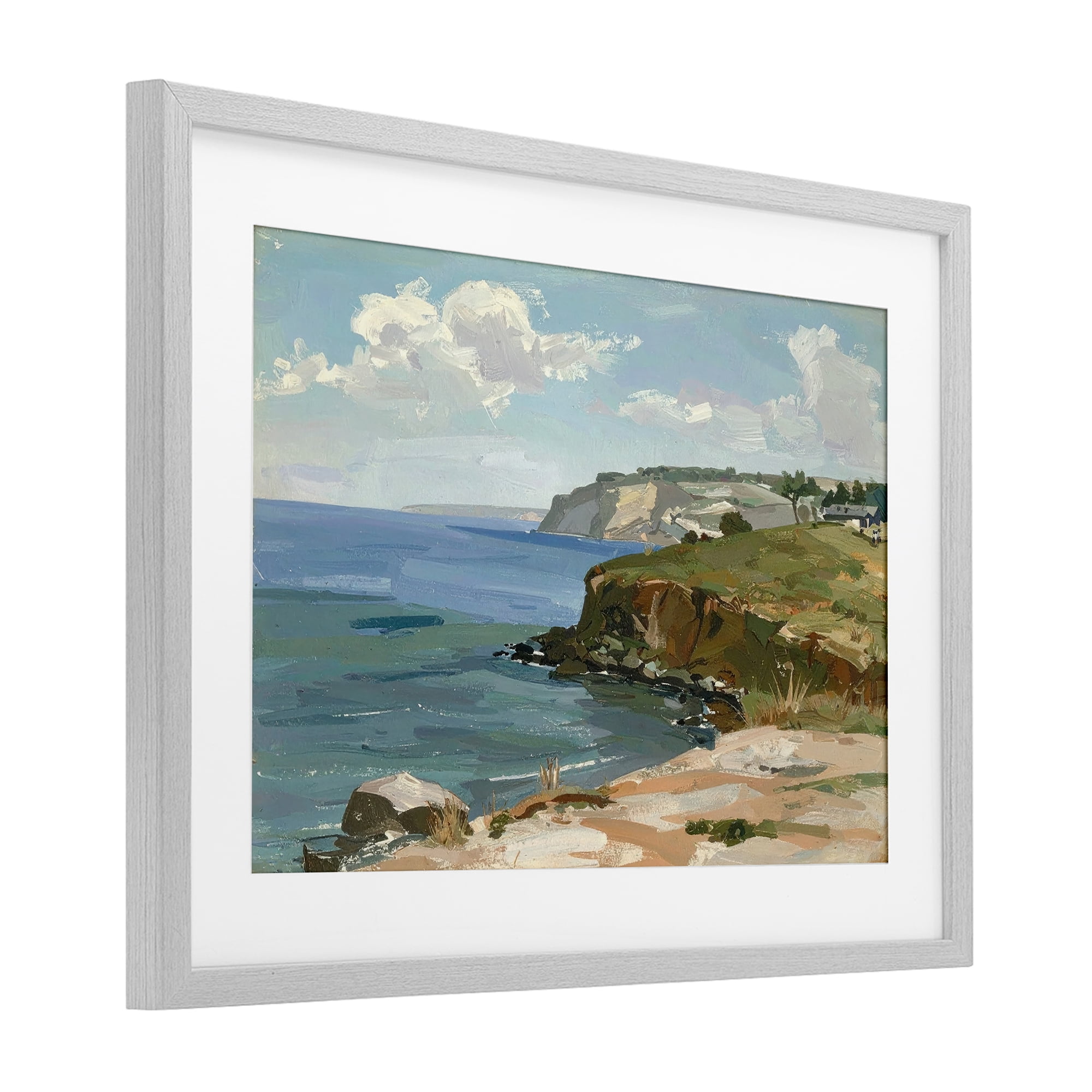 Stupell Industries Along The Shore Scenery Gray Framed Print Under Glass, design by Alonza Saunders