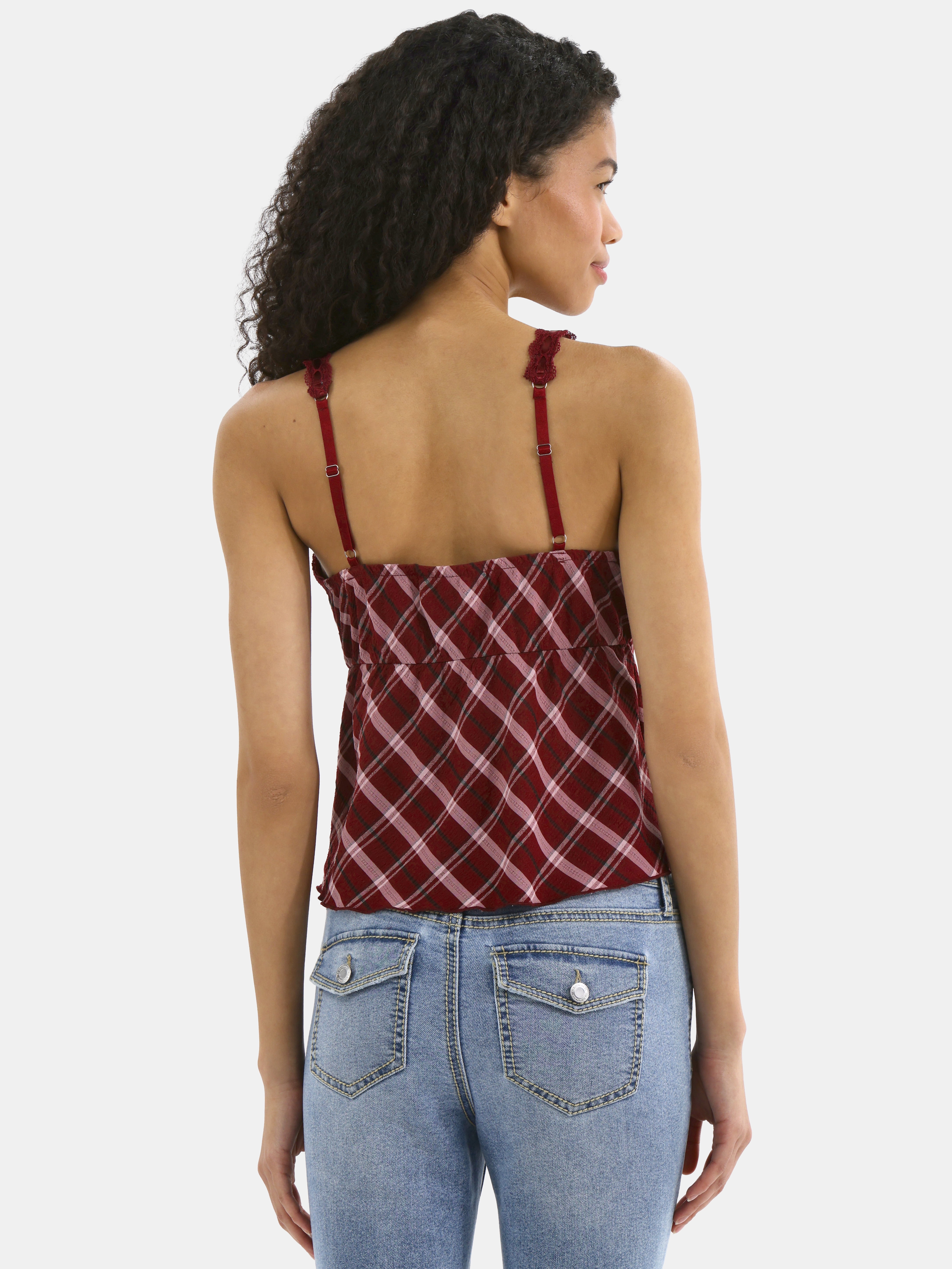 No Boundaries Woven Lace Plaid Cami, Women's - Walmart.com