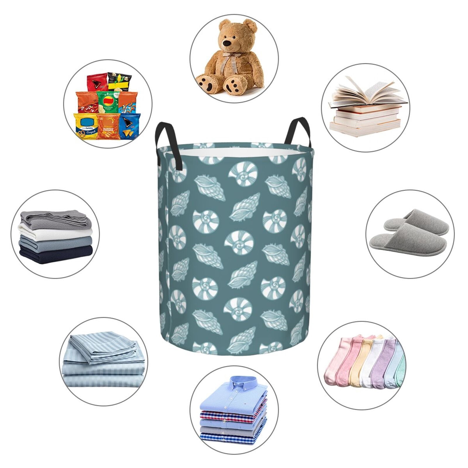 Large Laundry Basket with Handles - Green White Conch Kids Baby Dirty Clothes Laundry Hamper for Bedroom Aesthetic