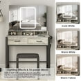 thumbnail image 4 of VEANERWOOD Vanity Set with Lighted Tri-Fold Mirror  Vanity Set with Hidden Storage Shelves and 2 Drawers,3 Color Lighting Modes, 4 of 8