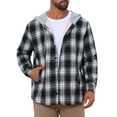 thumbnail image 5 of Men's Fleece Lining Drawstring Hooded Plaid Shirt Jacket M Black White, 5 of 6