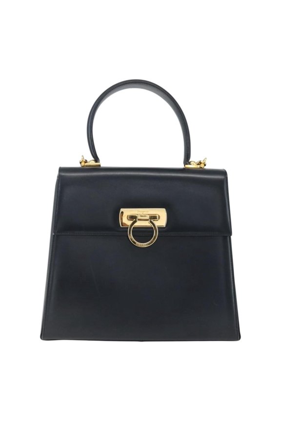 Pre-Owned Salvatore Ferragamo Gancini Convertible Top Handle Bag Leather Navy Leather Handbag