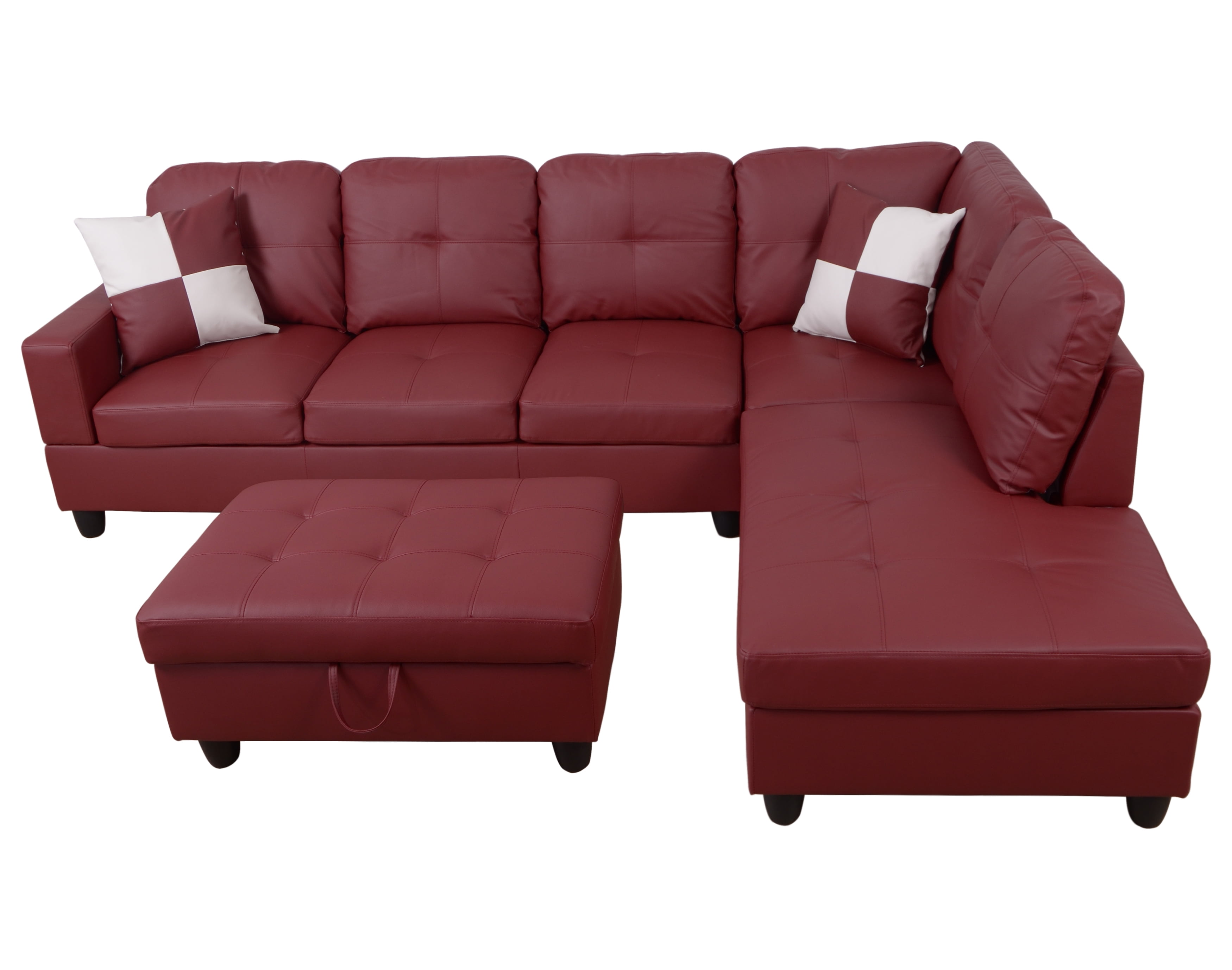 For U Furnishing Classic Red Faux, Red Leather Sectional With Chaise