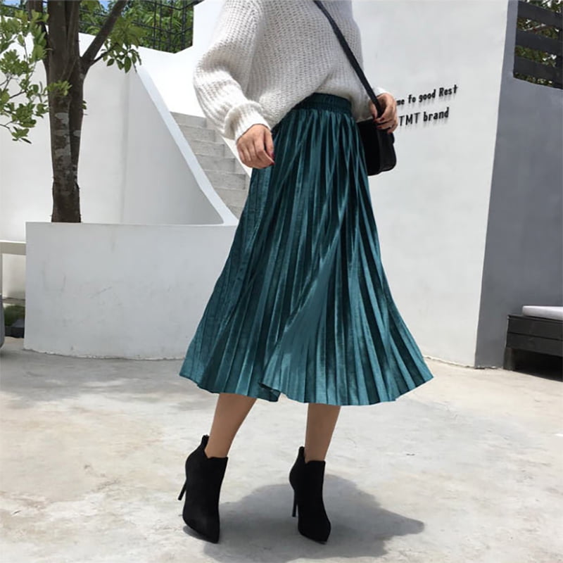 mid length pleated skirts walmart