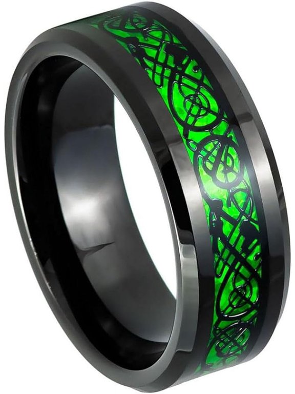 Ring for Men and Women Domed Black IP Plated Charcoal Wood Inlay 8mm Wedding Band Ring Ideal Rings for Couples