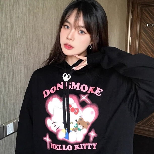 Sudadera con capucha de Hello Kitty para mujer, suéter con capucha de Anime de dibujos animados Kawaii, suéter de gran tamaño, Y2k, Harajuku