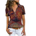 thumbnail image 2 of Puntoco 2024, tops a la moda de verano para mujer, camiseta informal estampada, Jersey Sexy con cuello en V y cremallera, blusas de manga corta, 2 of 5