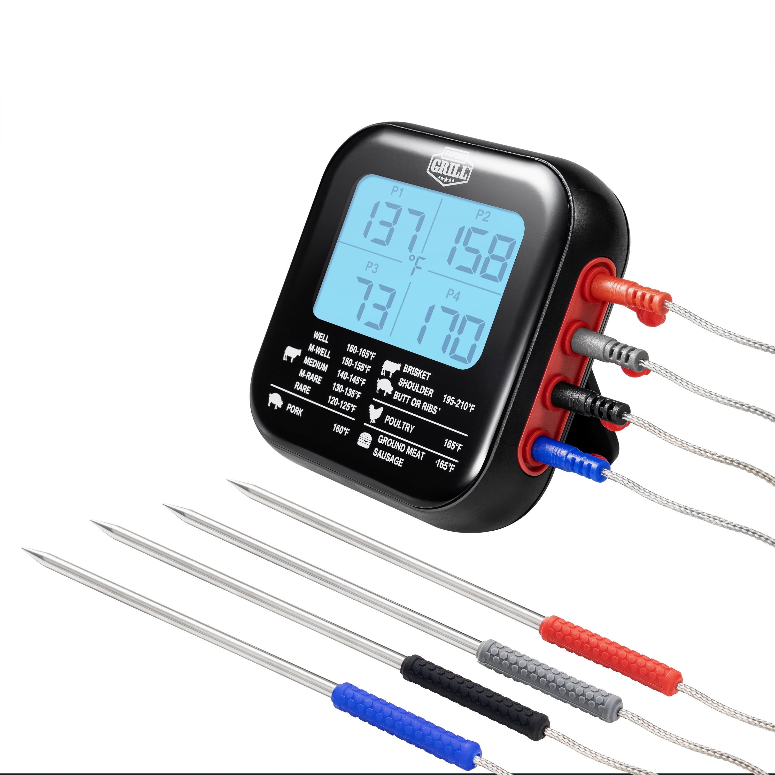 Expert Grill ABS LCD Display Cooking Thermometer with 4 Temperature Probes