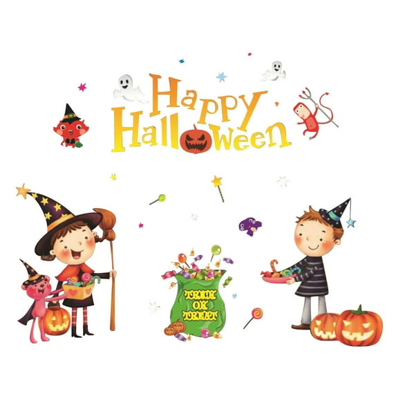 Moocorvic Clearance Halloween Theme Party Decoration Glass Stickers Halloween Scene Arrangement