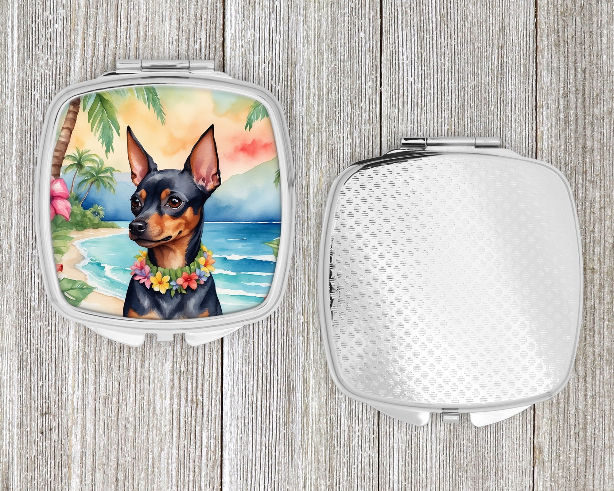 Miniature Pinscher Luau Compact Mirror 2.75 in x 3 in