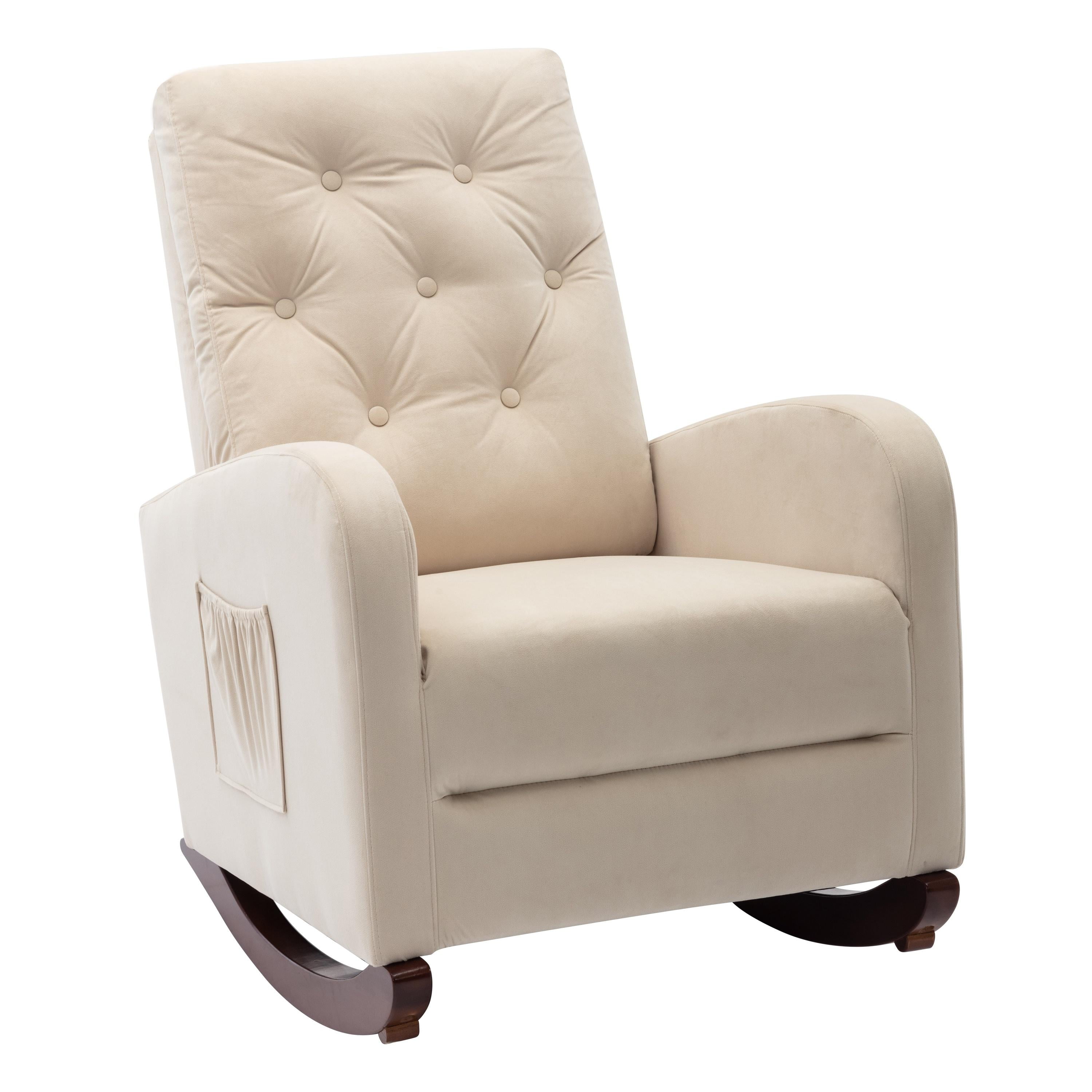 Glavbiku Modern Baby Room High Back Rocking Nursery Chair,Comfortable Rocker Armchair,Beige
