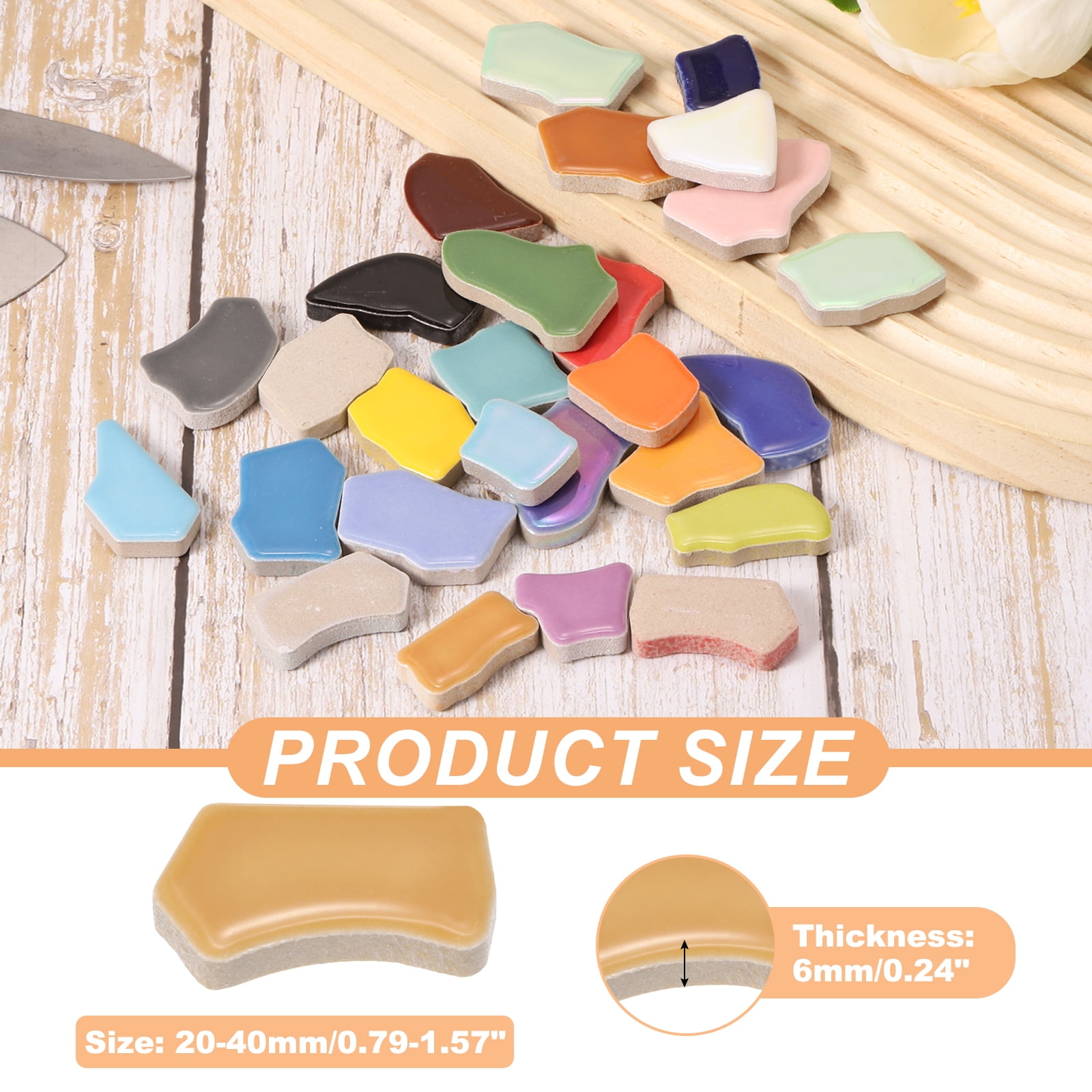 Uxcell 500g/1.1LB Irregular Ceramics Mosaic Tiles, 0.79"-1.57" Mosaic Stained Tile Broken Porcelain Pieces Stones Bulk for DIY Craft Making Vases Home Decoration, Light Brown