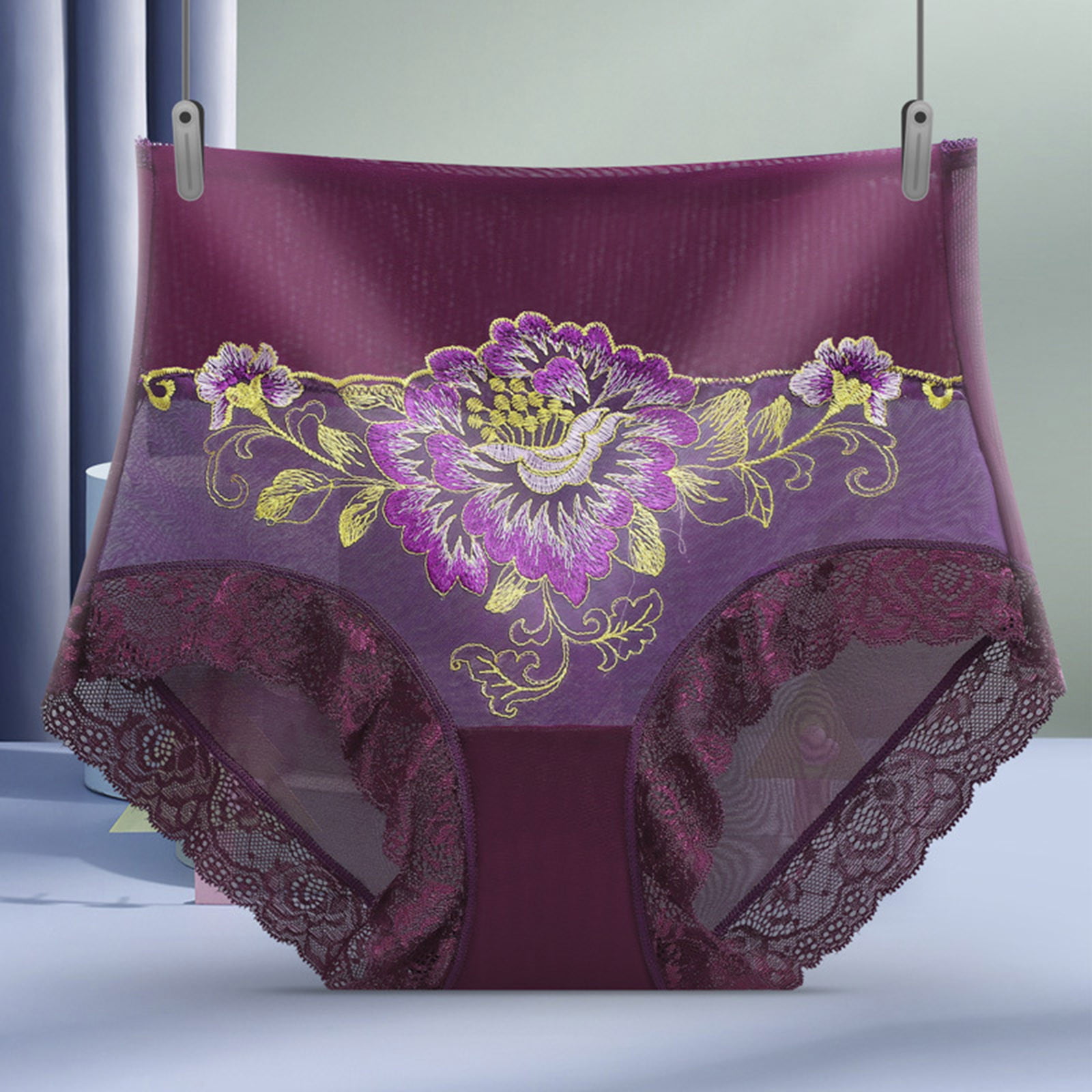 LBECLEY After Birth Belly Women's Leopard Print High Waist Tight Briefs  Boxer Underwear Breathable Underwear Satin Panties Lace Trim Purple Xl