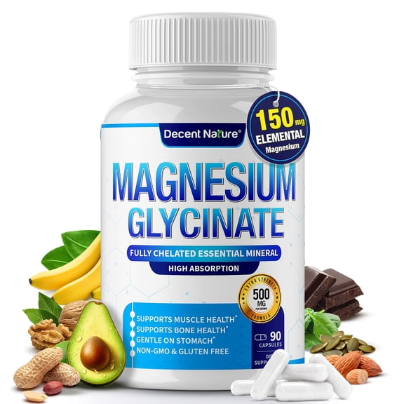 Decent Nature Magnesium Glycinate Elemental Magnesium Supplement 90 Capsules