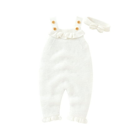 

Bagilaanoe Toddler Baby Girl Knit Jumpsuit Sleeveless Romper Strap Overalls + Headband 3M 6M 9M 12M 18M 24M 3T Long Pants Fall Casual Outfits
