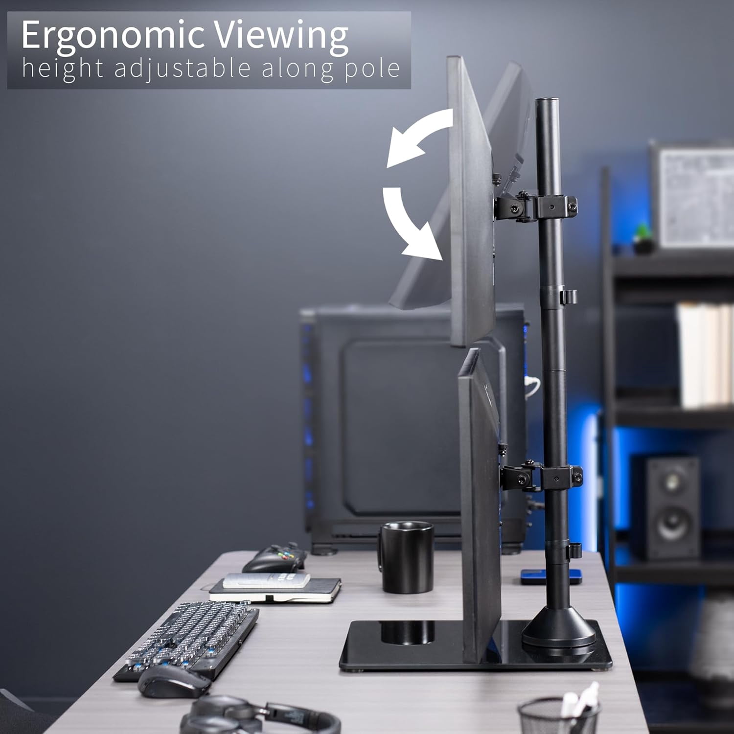 Dual Monitor Desk Stand with Tempered Glass Base, -Standing LCD Mount for 2 Ultrawide Screens  to 34 inches