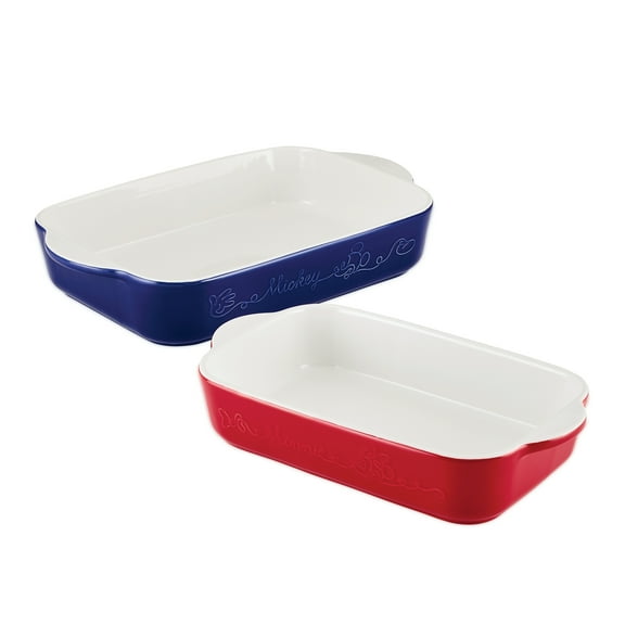 Disney Home Bon Voyage 2 Pcs Ceramic Baker Set, Dishwasher Safe, Oven Safe to 450°F, 2 Quart and 4 Quart, Mixed Colors
