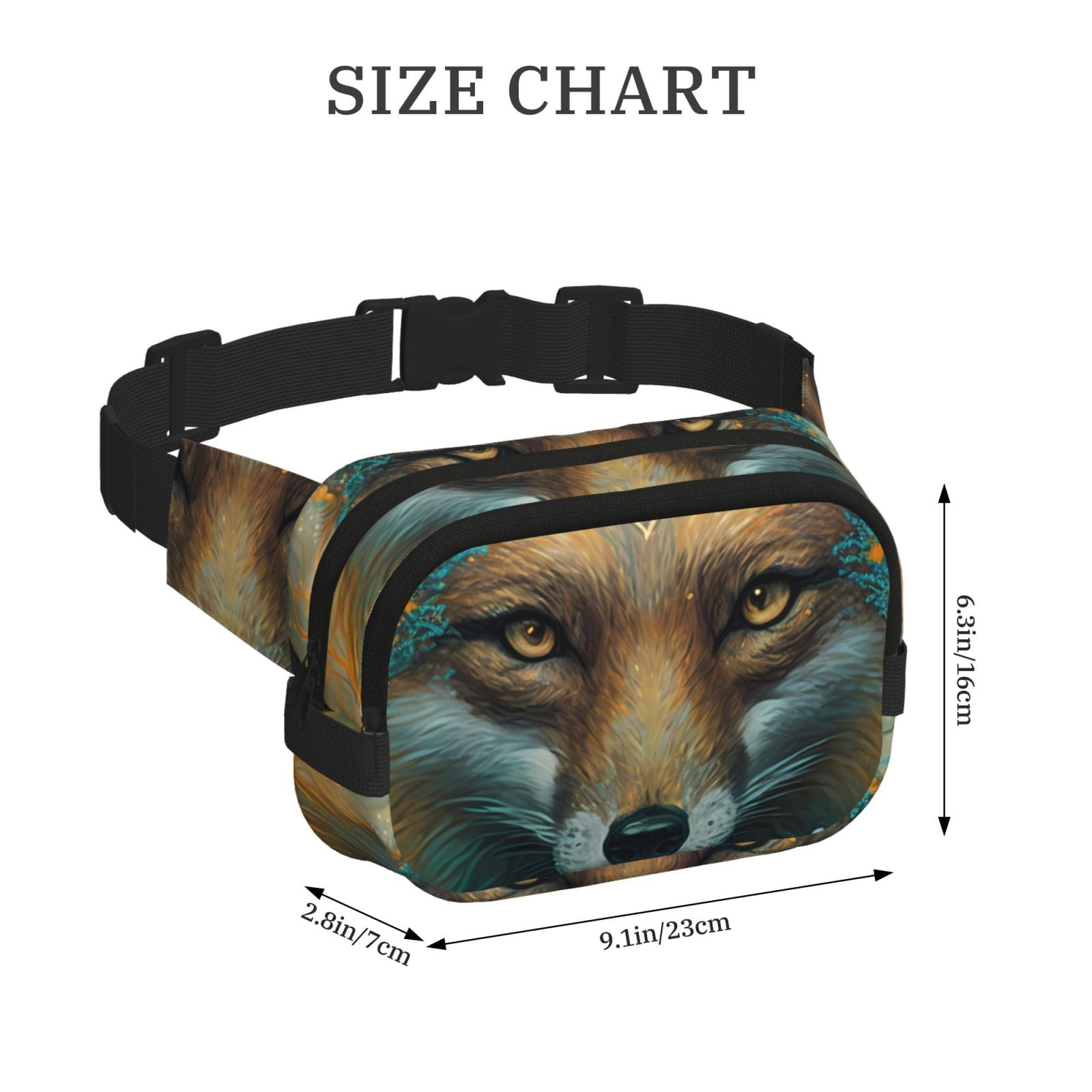 Picia Vintage Pattern Fox Print Square Double-Layer Waist Bag Mini Adjustable Waist Belt Bag Exercise Running Travel Hiking