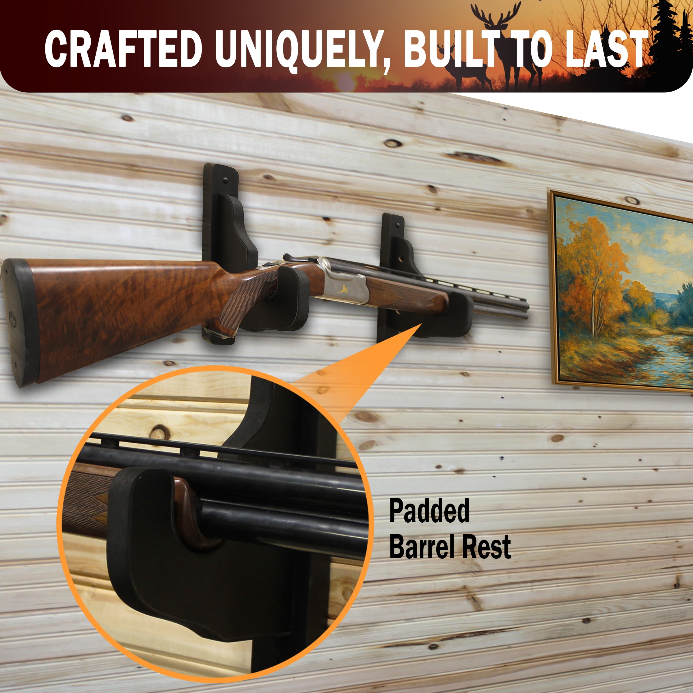 Rush Creek Creations | Indoor 1-Gun Rack for Wall for Shooting Rifles and Airsoft Shotguns, Single Gun Storage for Real Guns/Firearms, Premium Alternative for Single Gun Safe for Rifles and Pistols