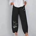 thumbnail image 1 of ICHUANYI Clearance Women Lady Casual Pocket Flowers Print Elastic Waist Wide Leg Pants Trousers(Black, M) ICHUANYI WER2023081206424, 1 of 8
