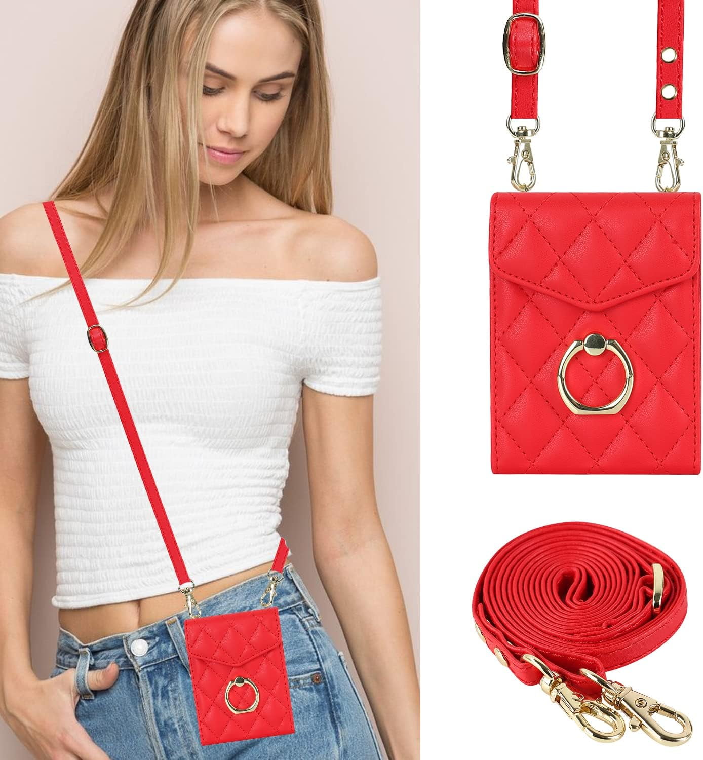 Phone Case for Samsung Galaxy Z Flip 5 5G 2023 Wallet Cover with RFID Blocking Ring Crossbody Wrist Strap Stand Credit Card Holder Leather Cell Accessories ZFlip5 Z5 G Flip5 5Z Women Girls Red