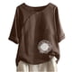 thumbnail image 1 of Blusas de Manga Corta para las Mujeres Impresas Cuello Redondo Camiseta Casual, Blusa de Algodón de Imitación para las Mujeres, 1 of 4