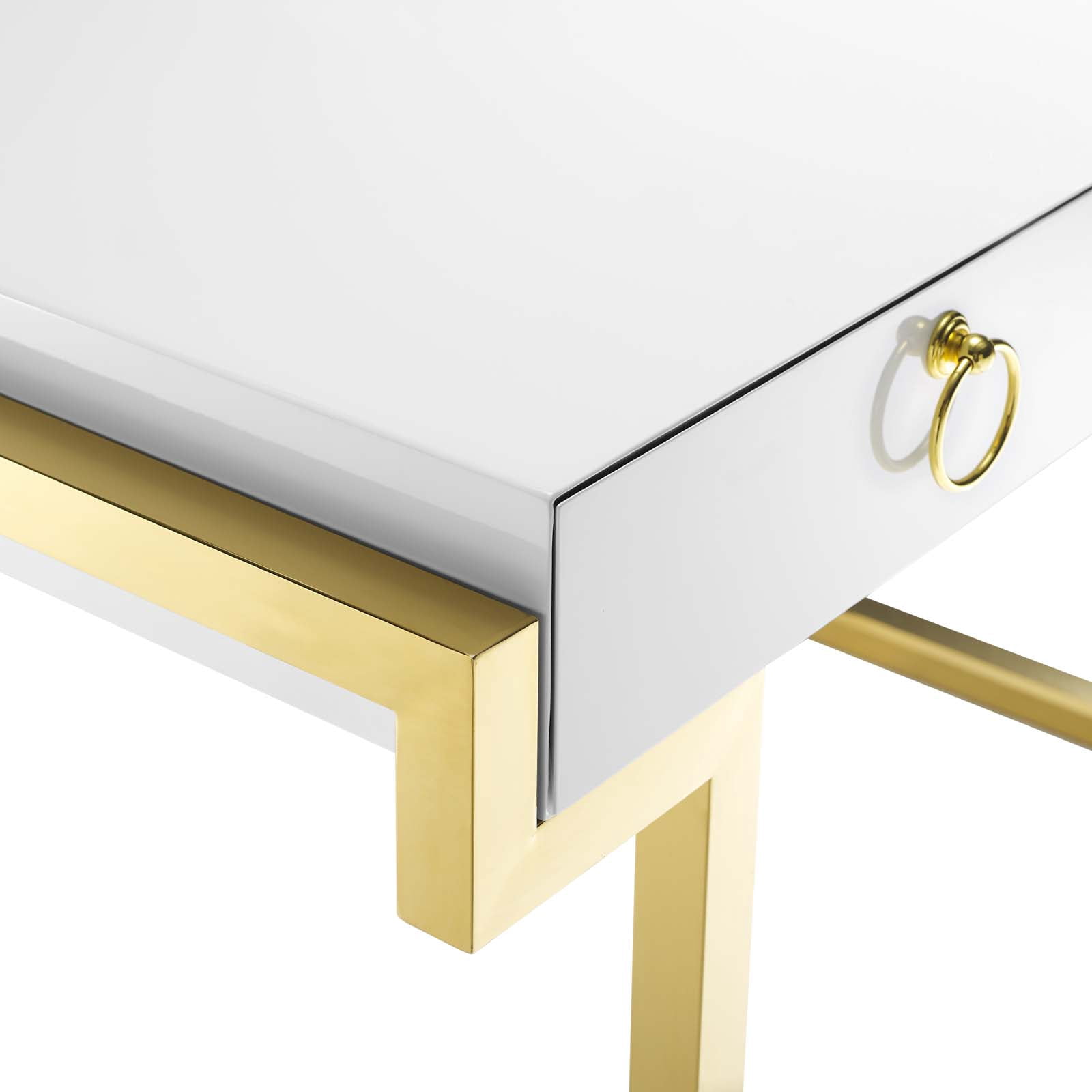 Modway Ring Modern Style Stainless Steel Office Writing Desk in Gold/White