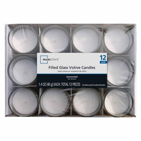 Mainstays Filled Votives, Unscented White, 12-Pack