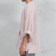 thumbnail image 3 of Leutsin Men's Solid Color Open Collar Cotton And Linen Short Sleeve T-shirt Tops, 3 of 5