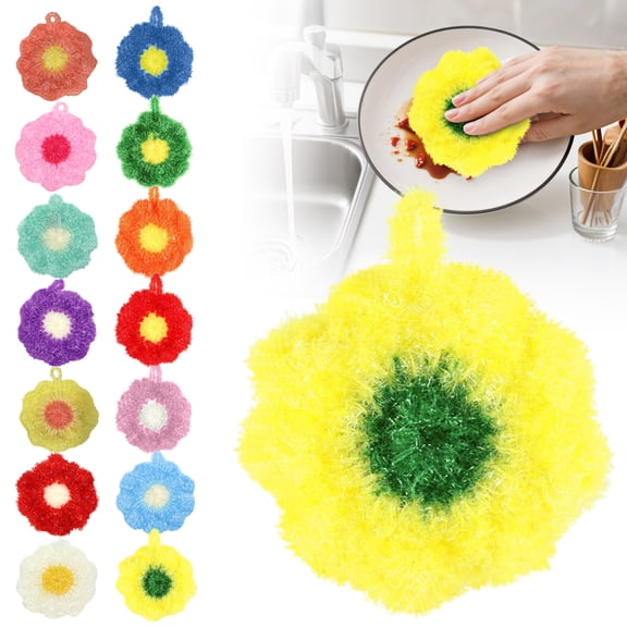 1 Pc Dish Scrubber Non Scratch Dish Washing Scrubbers Reusable Household Cleaning Kitchen Tools for Dishwashing Washing Dishes Cookware Tubs Sinks (Flower)