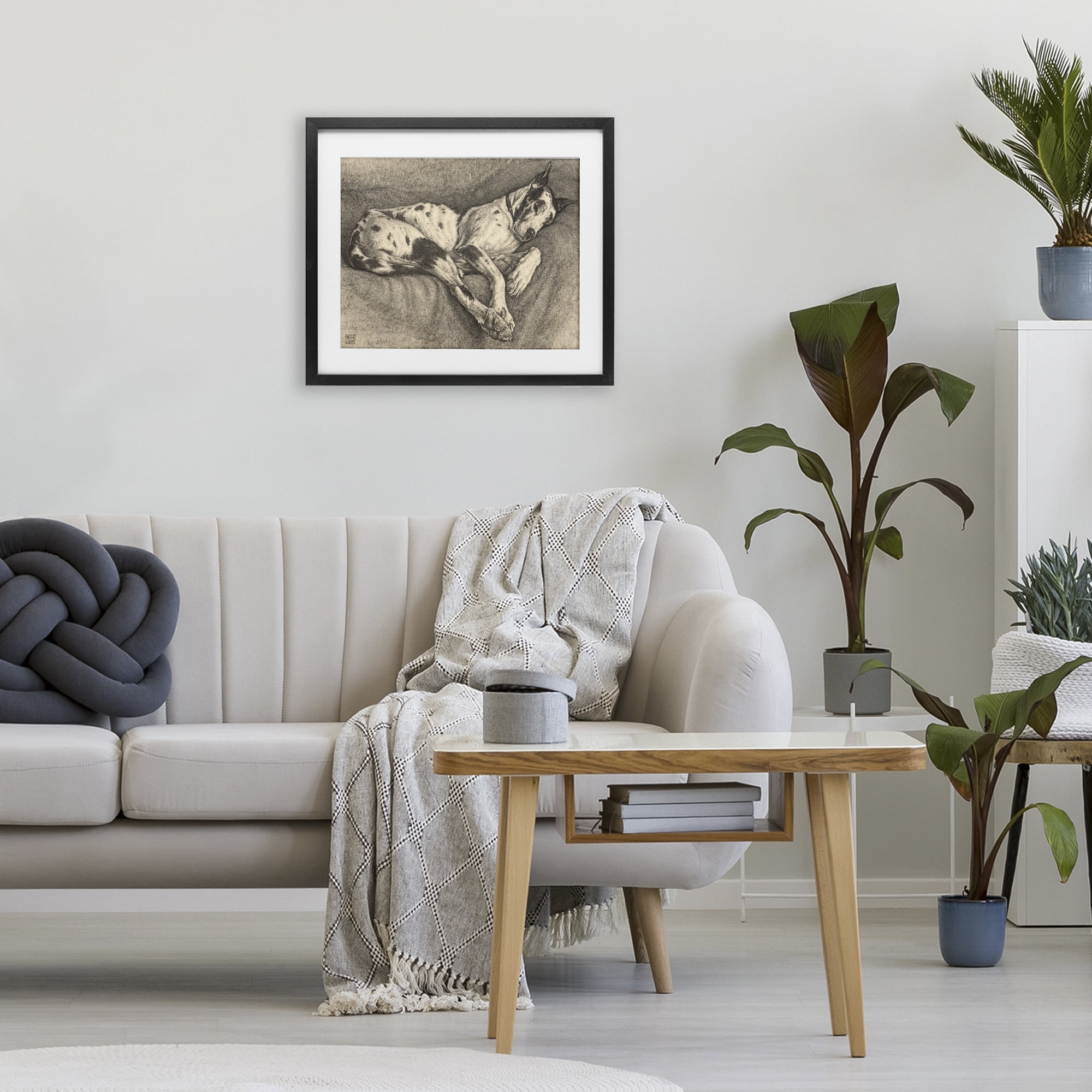 Stupell Industries Sleeping Hound Drawing Black Framed Print Under Glass, design by Bertha Van Hasselt