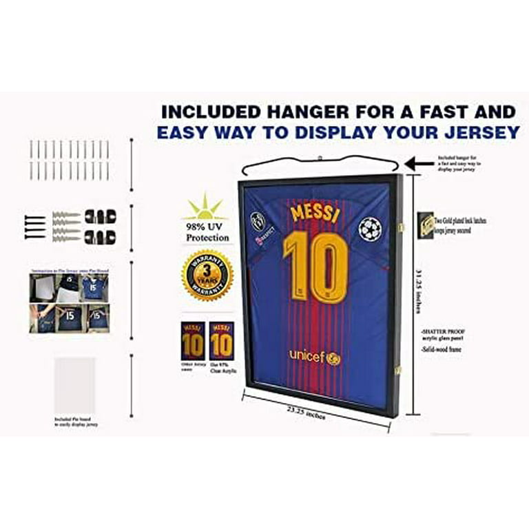  Jersey Frame Display Case 2 Pack - Large Lockable Shadow Box  Sports Jersey Frame with 98% UV Protection Acrylic and 2 Hanger for  Baseball Basketball Football Soccer Hockey Shirt,Uniform Black 
