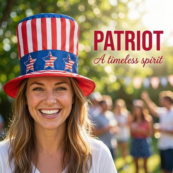 Patriotic Top Hat, with American Flag, Red White Blue, Classic Festive Look, Fit For Holiday Celebration, Costume Event, Themed Party Independence Day 250th Anniversary