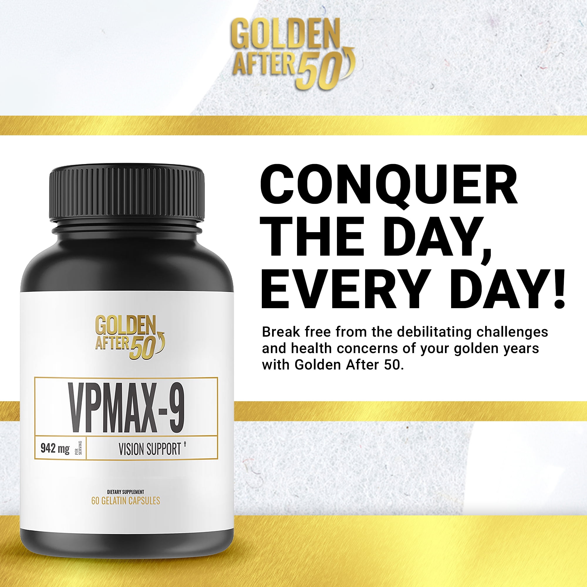 VpMax-9 Vision Support - Eye Vitamins and Bilberry Extract for Eyes - Vision Formula With Vitamin A and Zinc Quercetin by Golden After 50